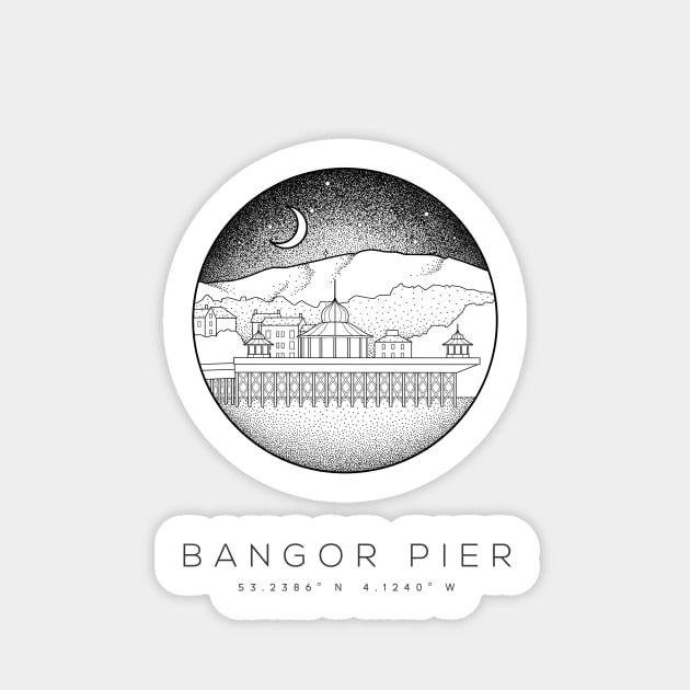 Bangor Pier Dotwork, Snowdonia North Wales Sticker by typelab